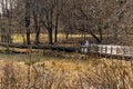 A Woman Fishing for Trout from a Boardwalk